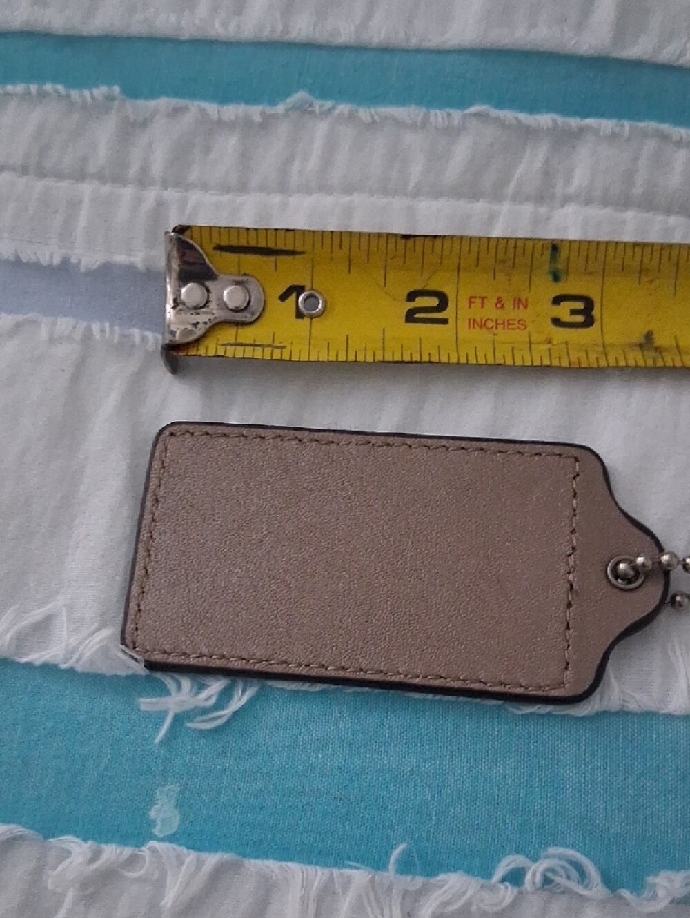 Coach Taupe Leather Key & Card Tag with Ball Chain - Picture 2 of 7